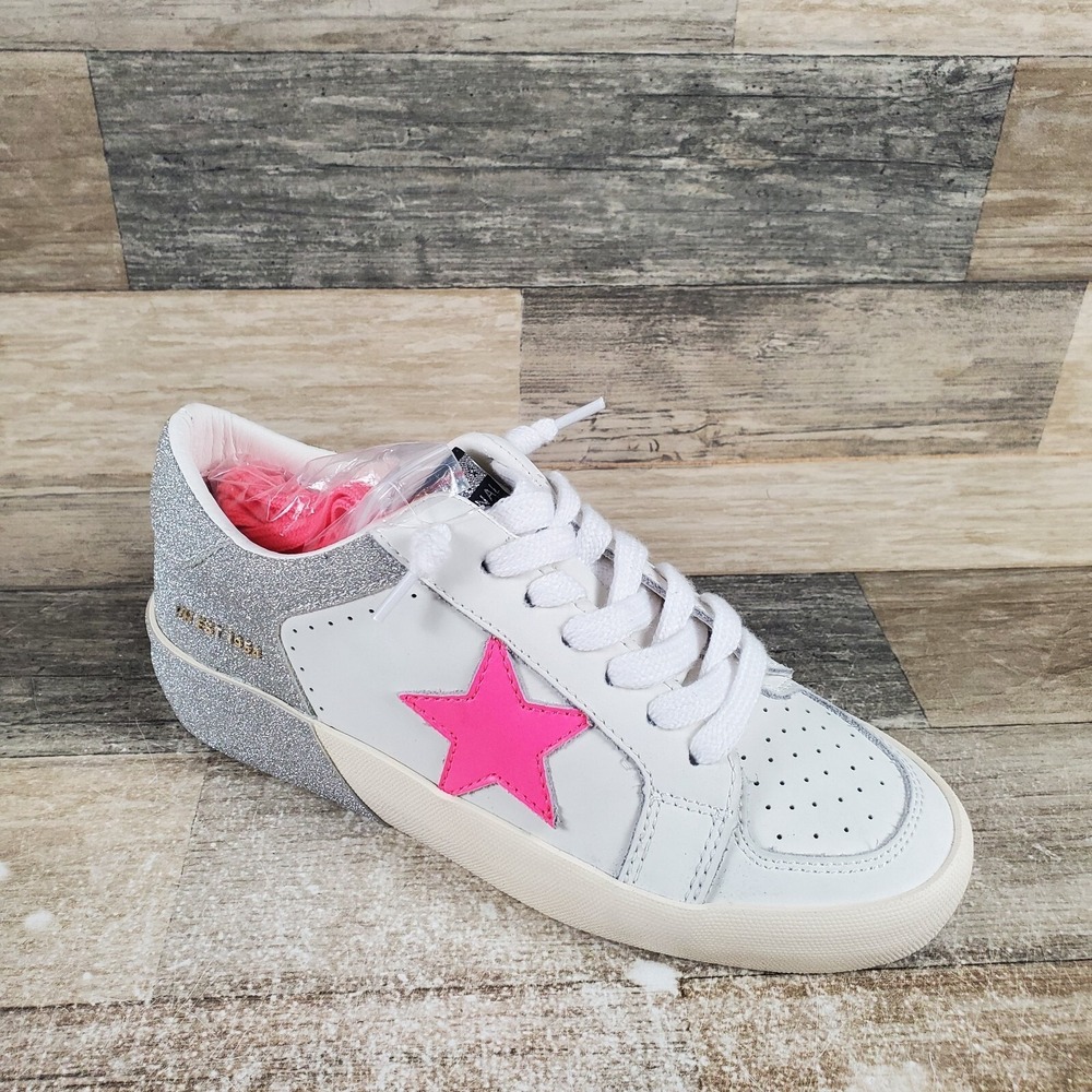 Vintage Havana Quinn Womens Shoes Sz‎ 6 White Silver Glitter Fashion Sneakers